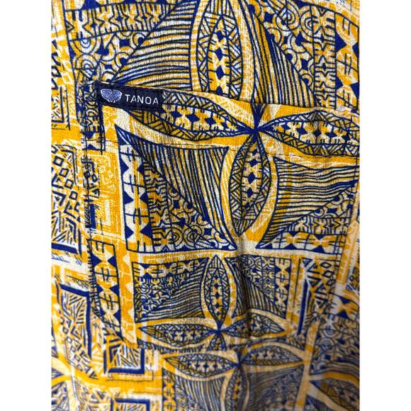 Tanoa Samoa Mustard Yellow Floral Tapa
 Button Down Aloha Shirt Men Size 5XL - Picture 3 of 5